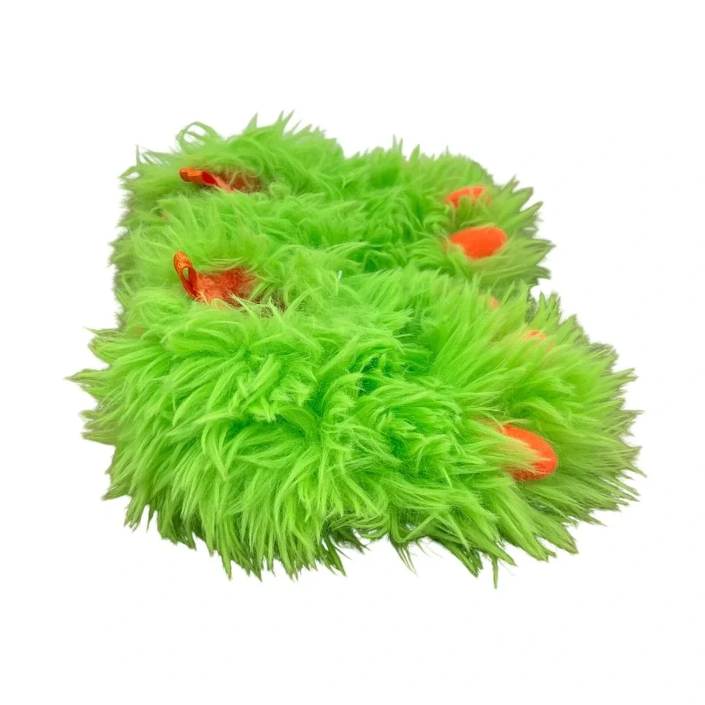 Monster Paw Slippers Kids Size 2 Neon Green Orange Faux‎ Fur Fuzzy Wonder Nation